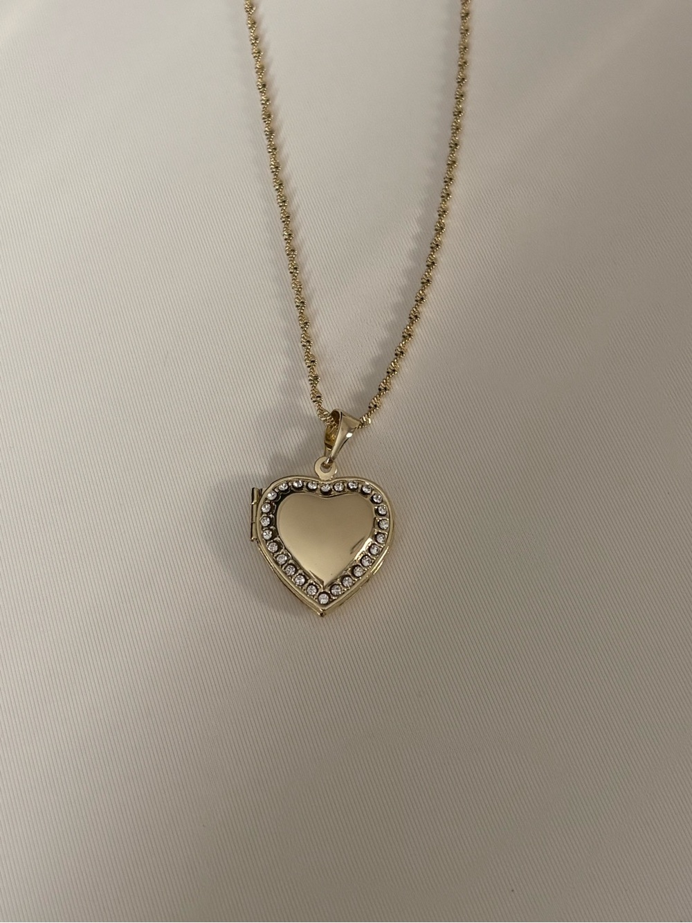 Gold Heart Locket Necklace with Crystals
